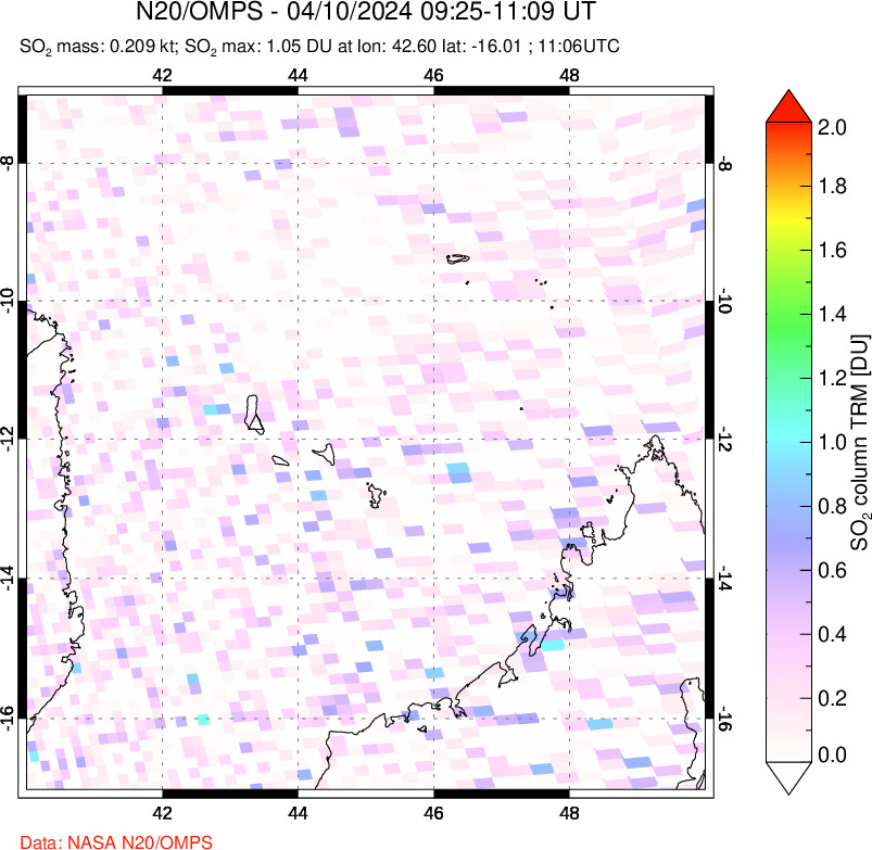 A sulfur dioxide image over Comoro Islands on Apr 10, 2024.