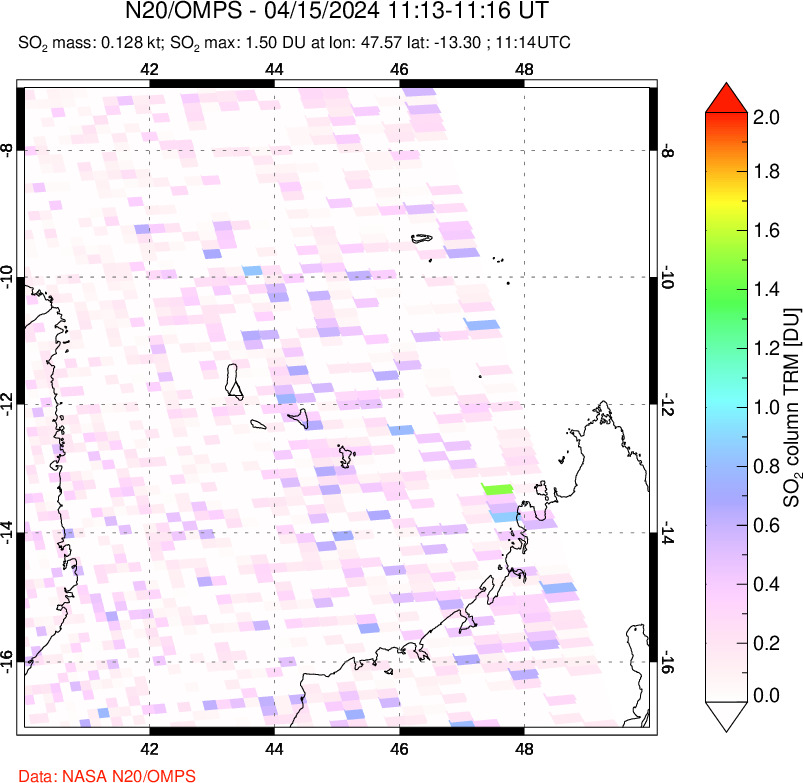 A sulfur dioxide image over Comoro Islands on Apr 15, 2024.