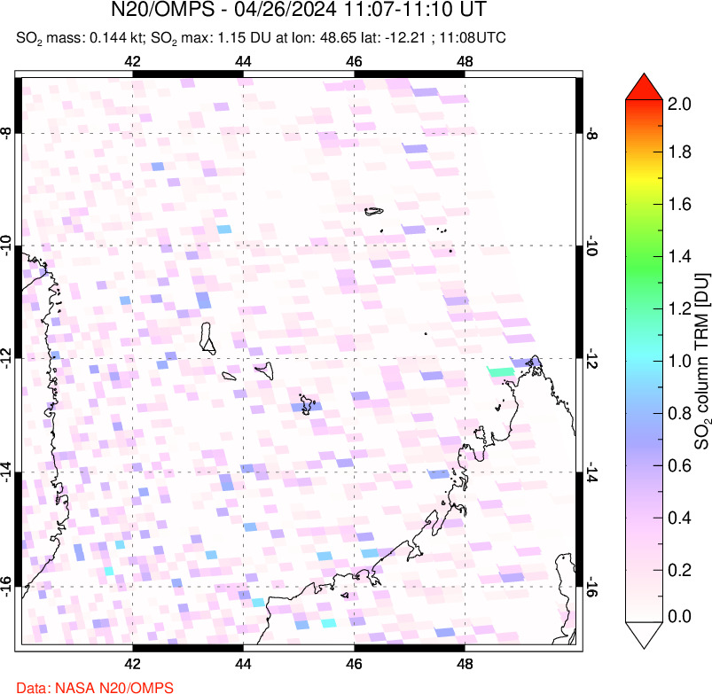 A sulfur dioxide image over Comoro Islands on Apr 26, 2024.