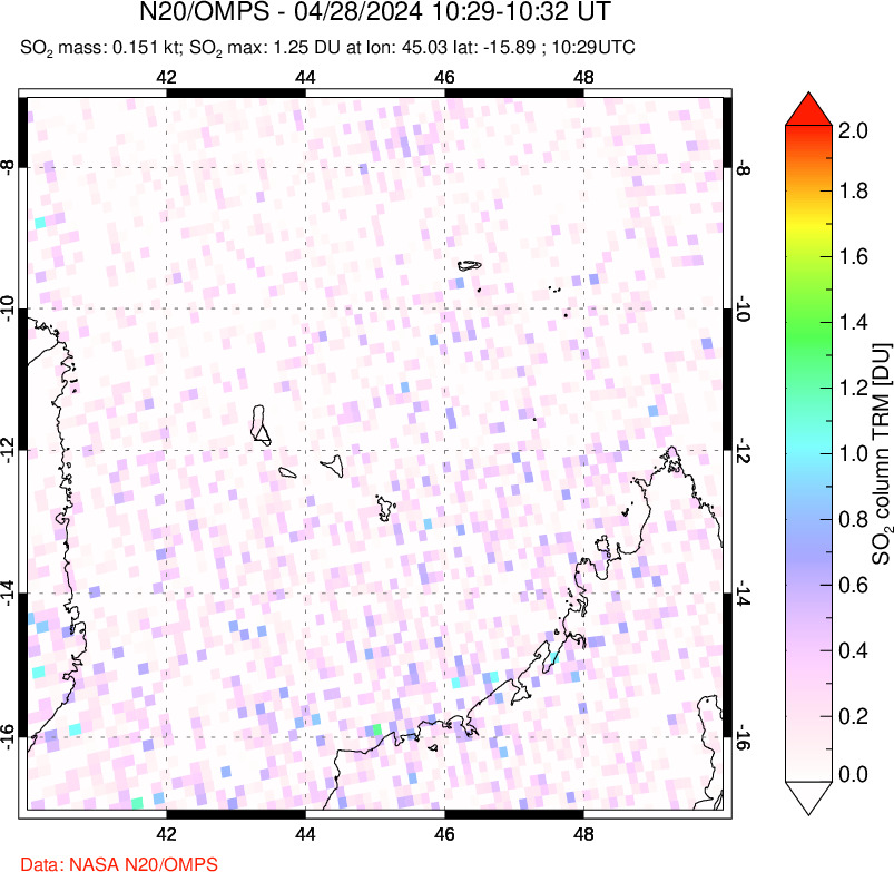 A sulfur dioxide image over Comoro Islands on Apr 28, 2024.