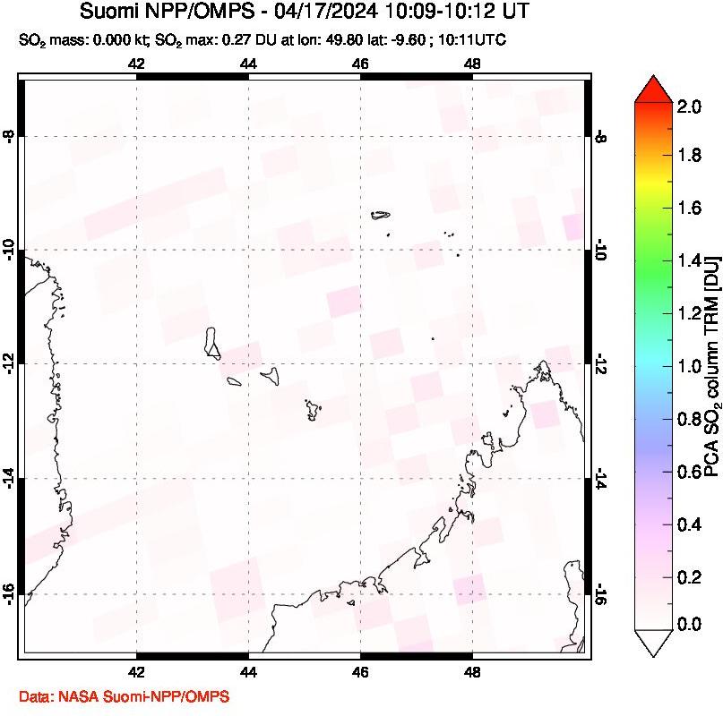 A sulfur dioxide image over Comoro Islands on Apr 17, 2024.