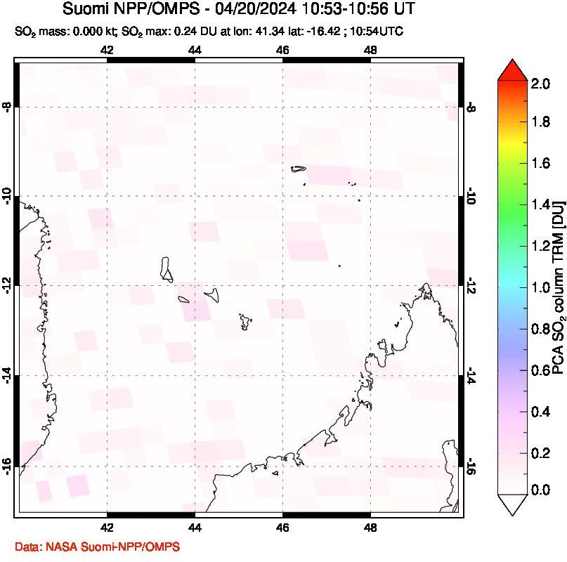 A sulfur dioxide image over Comoro Islands on Apr 20, 2024.