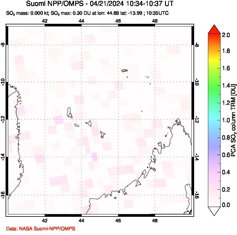 A sulfur dioxide image over Comoro Islands on Apr 21, 2024.