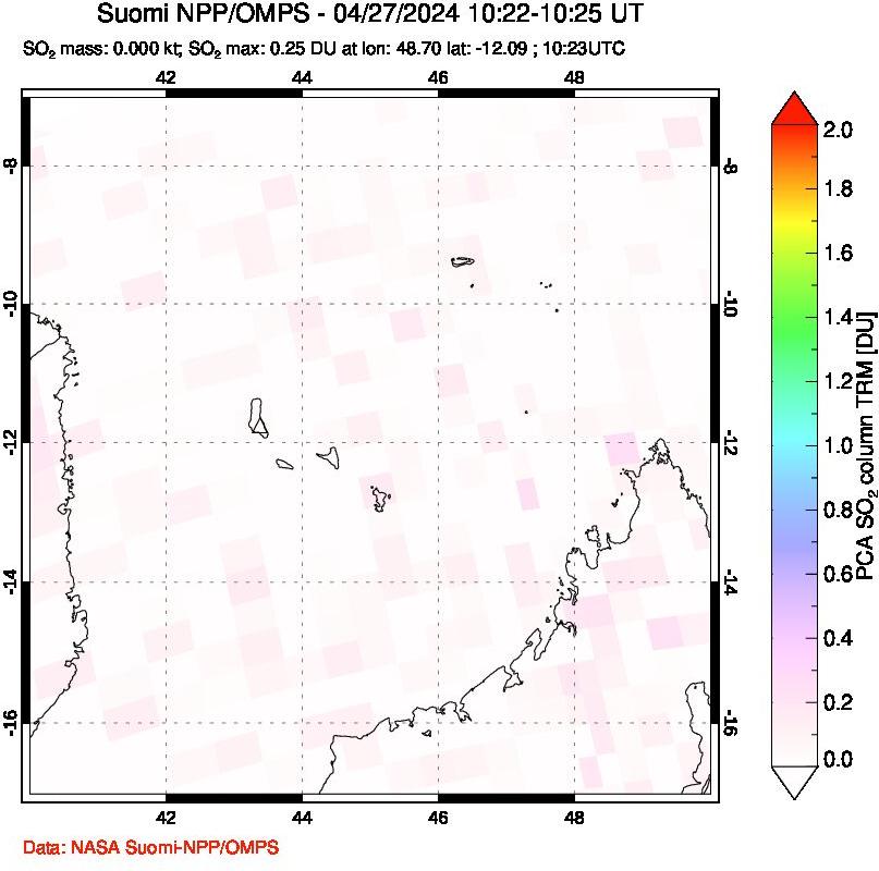 A sulfur dioxide image over Comoro Islands on Apr 27, 2024.