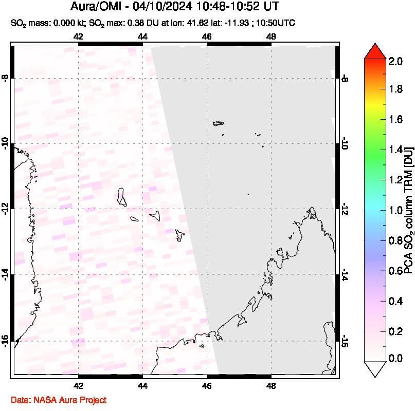 A sulfur dioxide image over Comoro Islands on Apr 10, 2024.