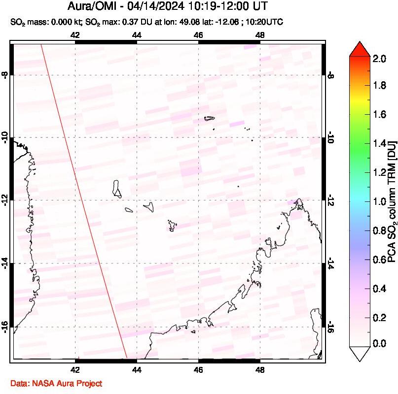 A sulfur dioxide image over Comoro Islands on Apr 14, 2024.