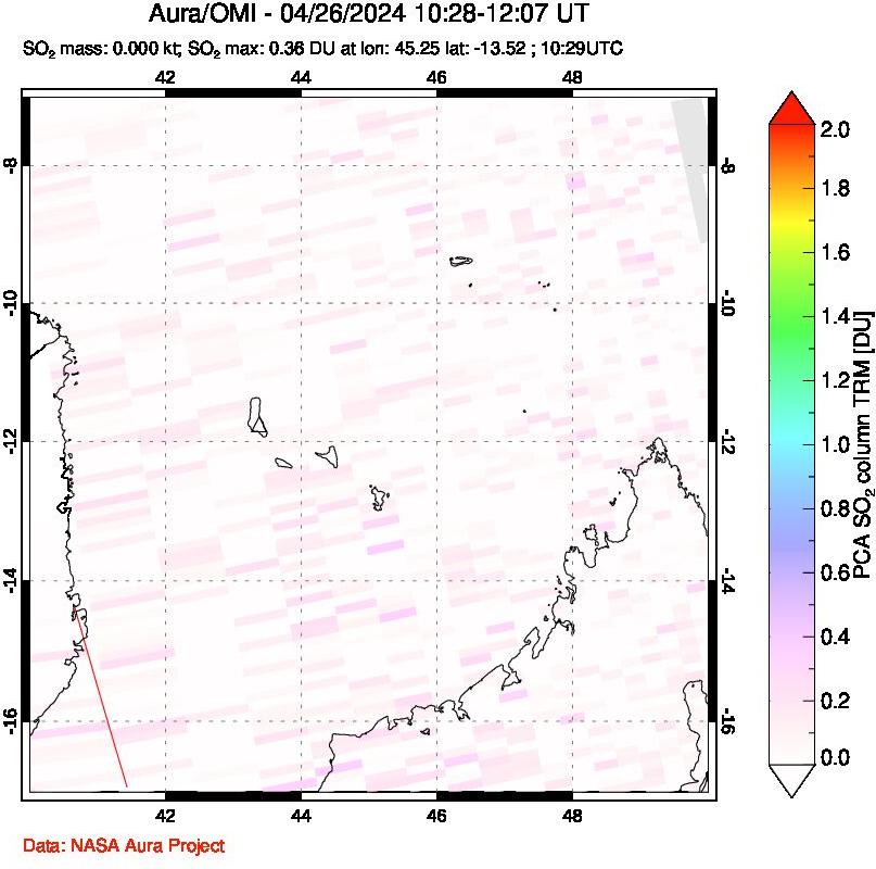 A sulfur dioxide image over Comoro Islands on Apr 26, 2024.