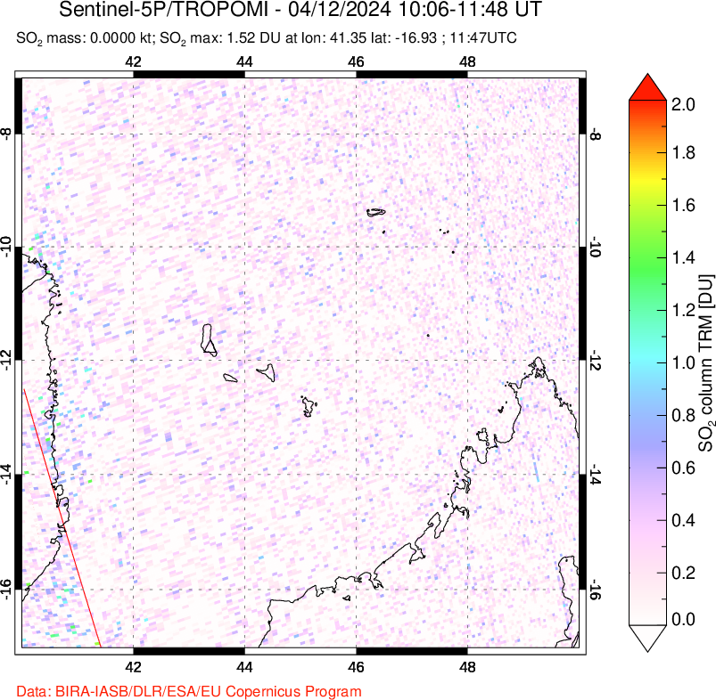 A sulfur dioxide image over Comoro Islands on Apr 12, 2024.