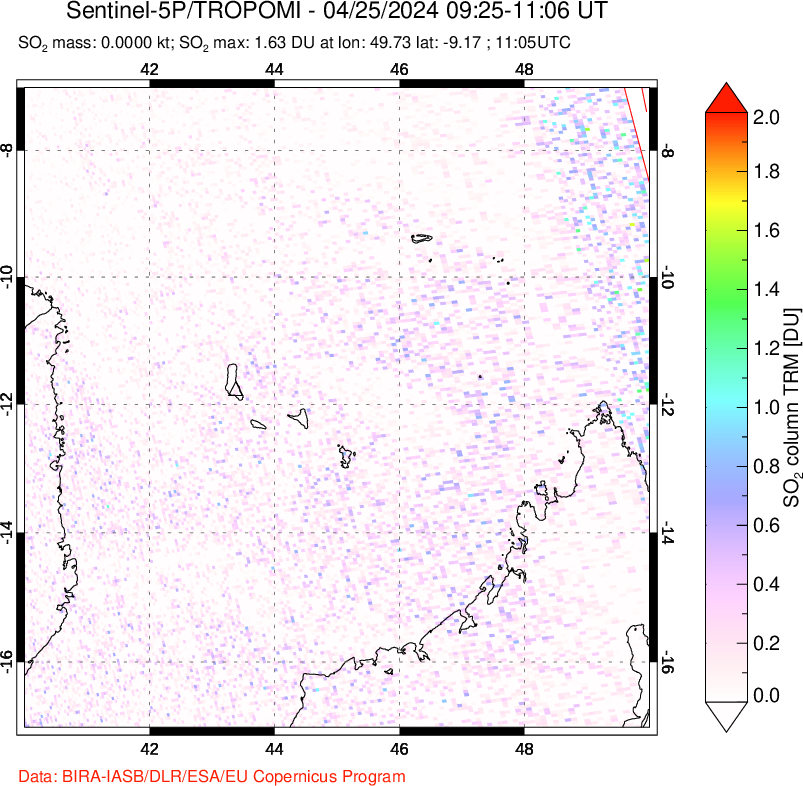 A sulfur dioxide image over Comoro Islands on Apr 25, 2024.