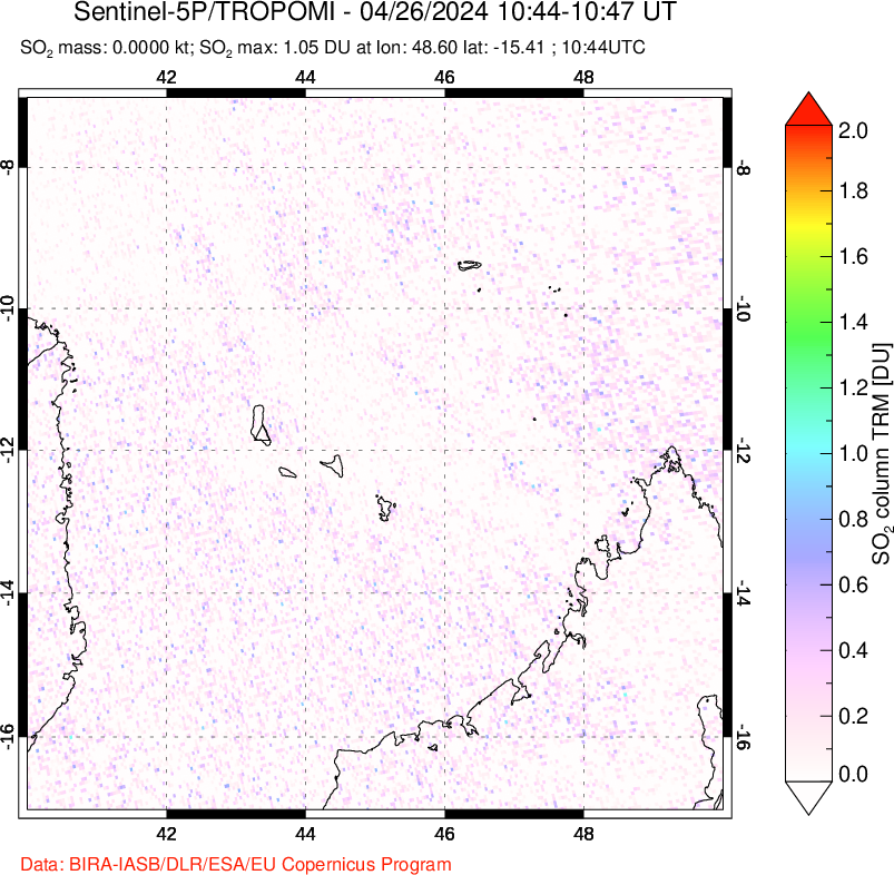 A sulfur dioxide image over Comoro Islands on Apr 26, 2024.