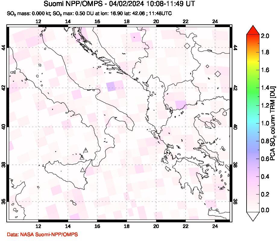 A sulfur dioxide image over Etna, Sicily, Italy on Apr 02, 2024.