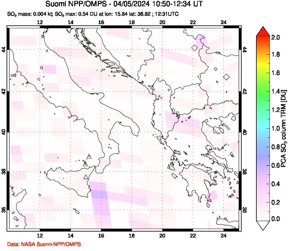 A sulfur dioxide image over Etna, Sicily, Italy on Apr 05, 2024.