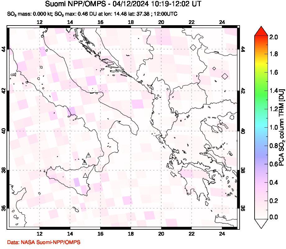 A sulfur dioxide image over Etna, Sicily, Italy on Apr 12, 2024.