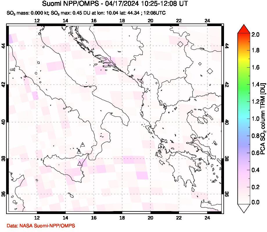 A sulfur dioxide image over Etna, Sicily, Italy on Apr 17, 2024.