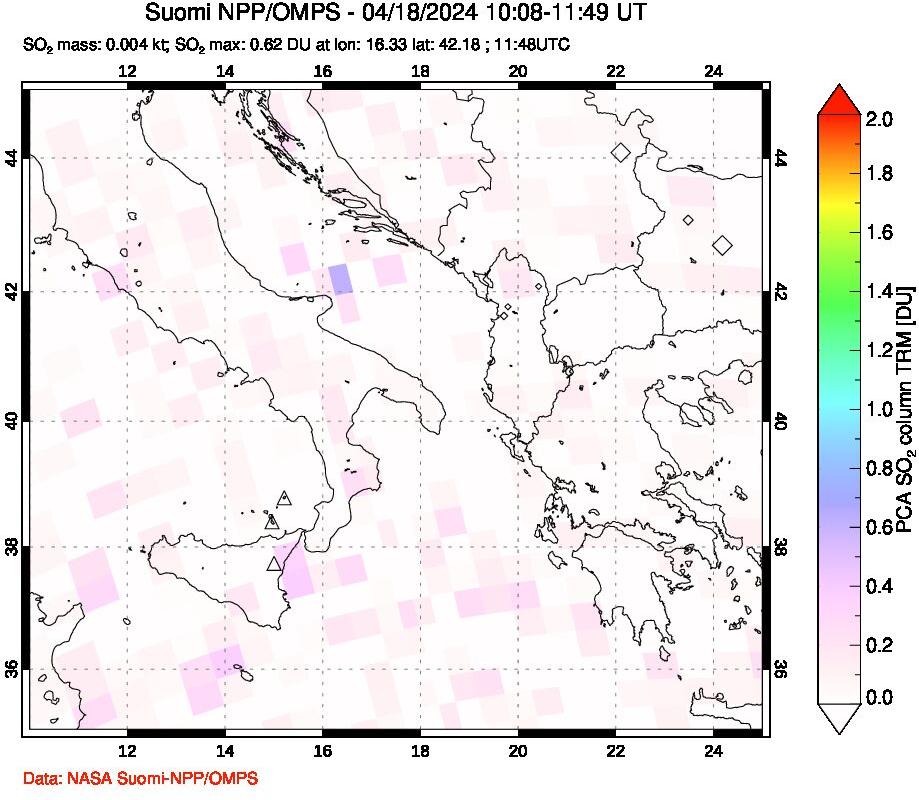 A sulfur dioxide image over Etna, Sicily, Italy on Apr 18, 2024.