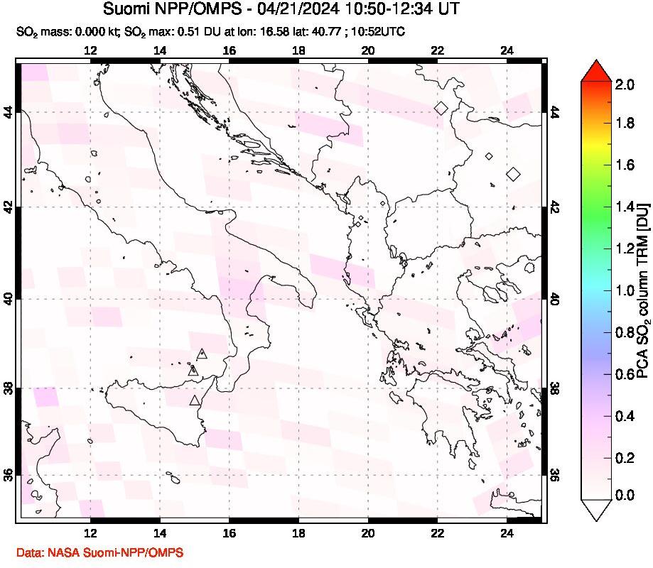 A sulfur dioxide image over Etna, Sicily, Italy on Apr 21, 2024.