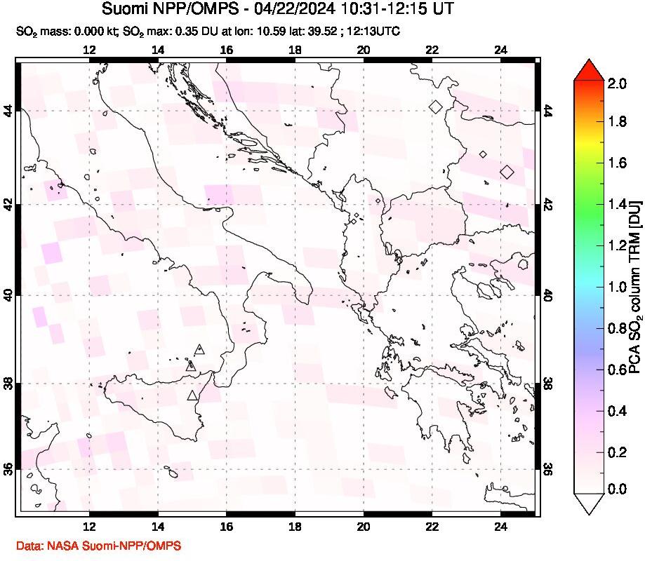 A sulfur dioxide image over Etna, Sicily, Italy on Apr 22, 2024.