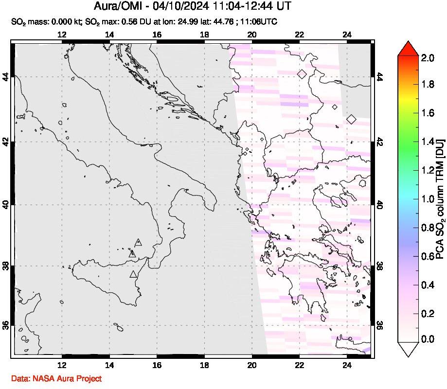 A sulfur dioxide image over Etna, Sicily, Italy on Apr 10, 2024.