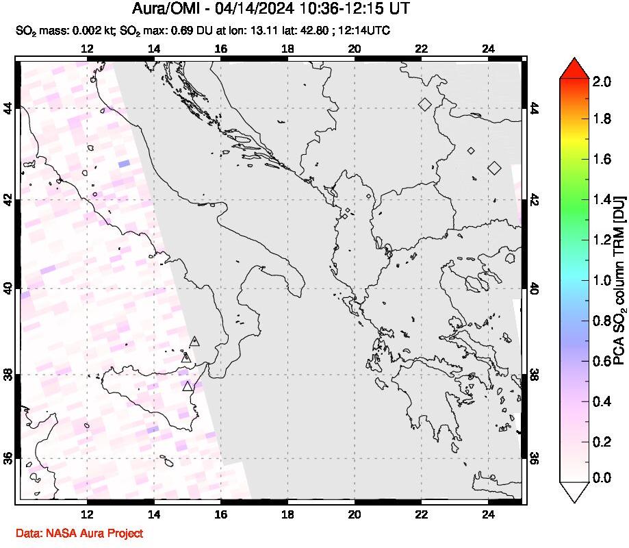 A sulfur dioxide image over Etna, Sicily, Italy on Apr 14, 2024.