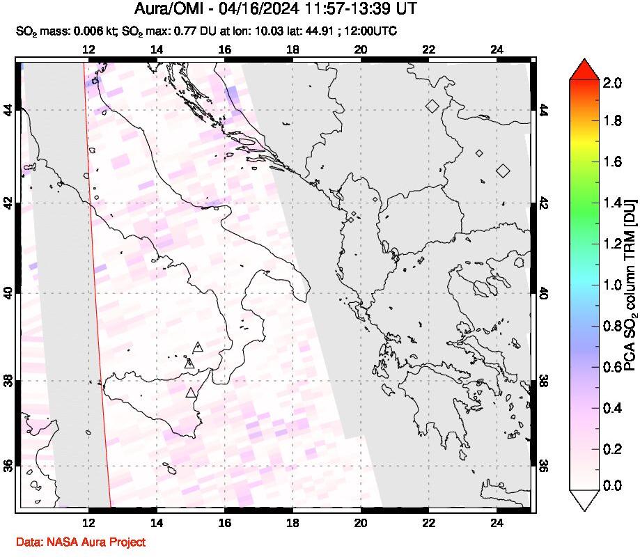 A sulfur dioxide image over Etna, Sicily, Italy on Apr 16, 2024.