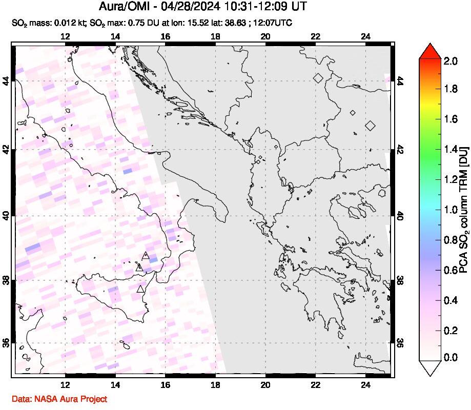 A sulfur dioxide image over Etna, Sicily, Italy on Apr 28, 2024.