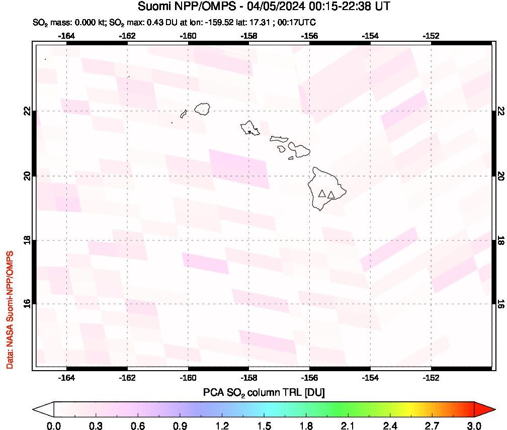 A sulfur dioxide image over Hawaii, USA on Apr 05, 2024.