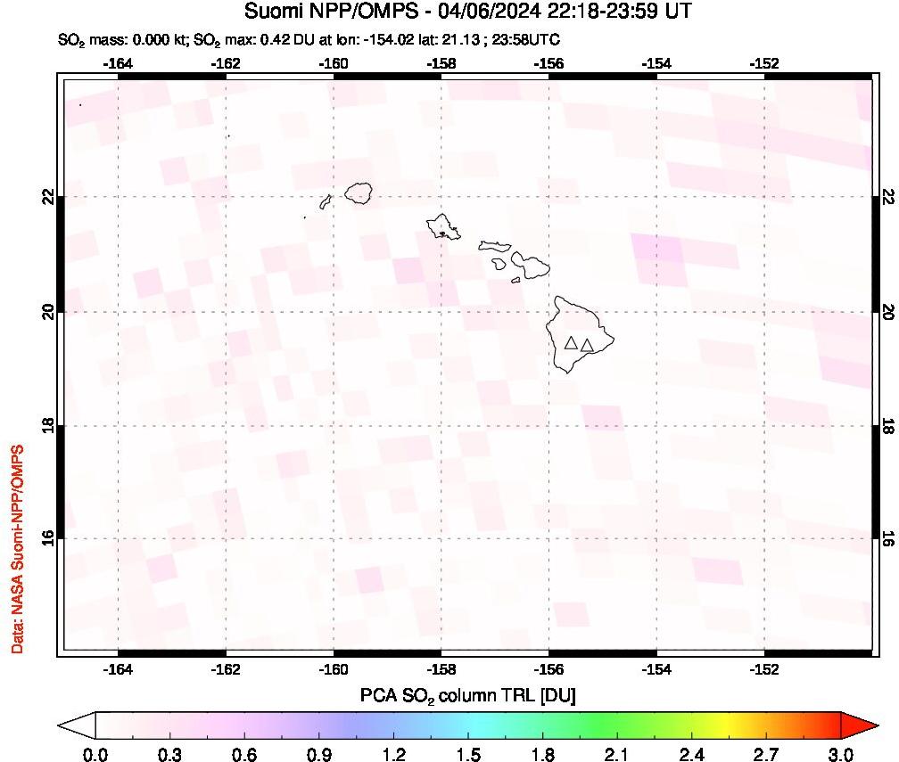 A sulfur dioxide image over Hawaii, USA on Apr 06, 2024.