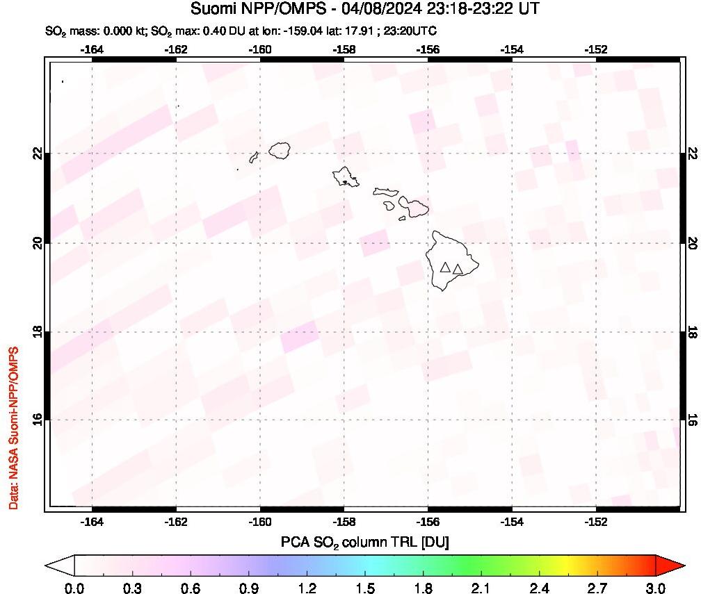 A sulfur dioxide image over Hawaii, USA on Apr 08, 2024.