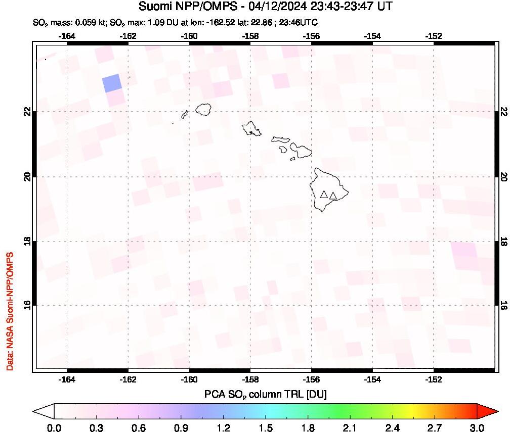 A sulfur dioxide image over Hawaii, USA on Apr 12, 2024.