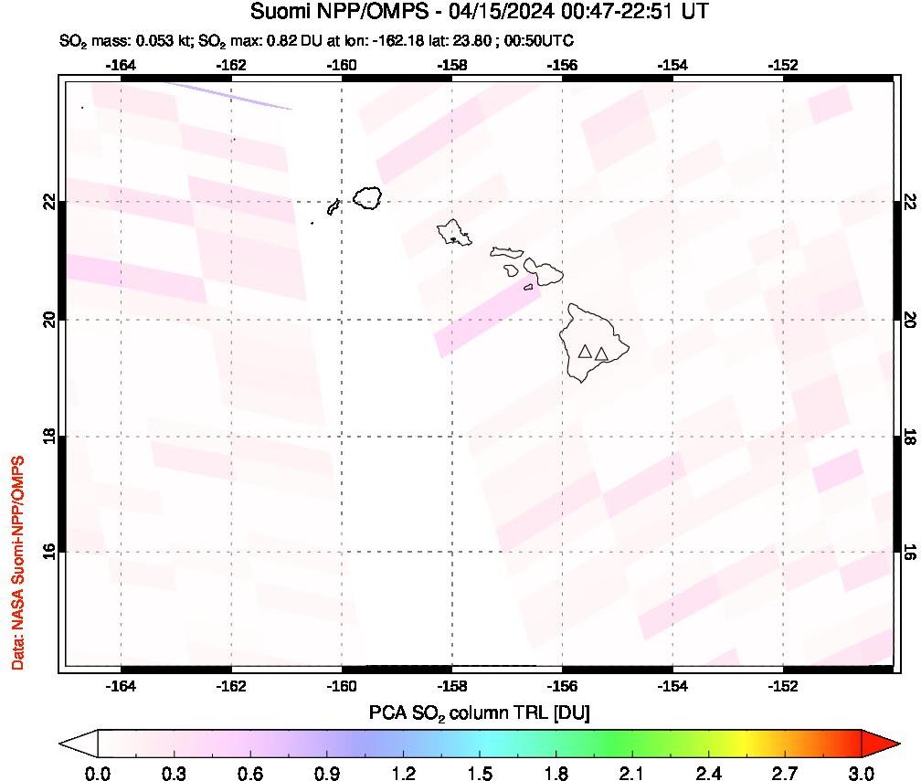 A sulfur dioxide image over Hawaii, USA on Apr 15, 2024.