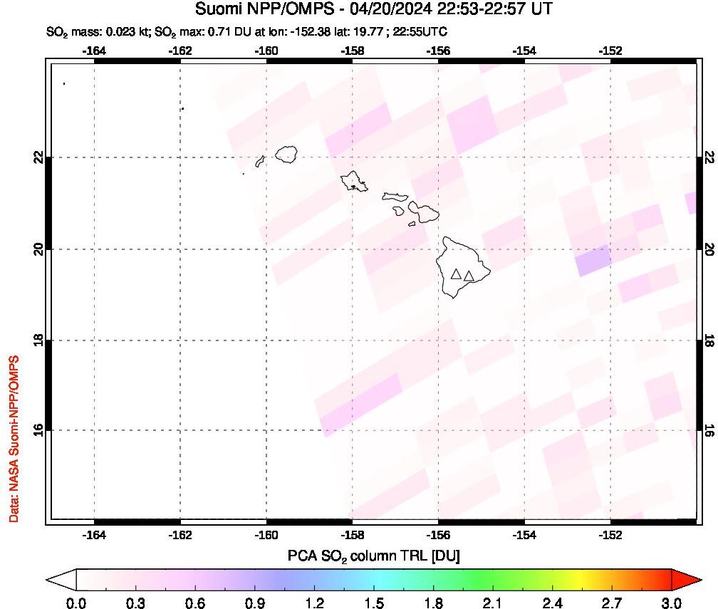 A sulfur dioxide image over Hawaii, USA on Apr 20, 2024.