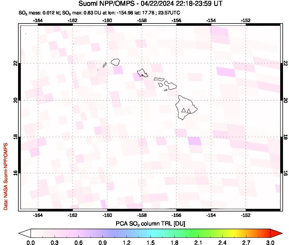 A sulfur dioxide image over Hawaii, USA on Apr 22, 2024.