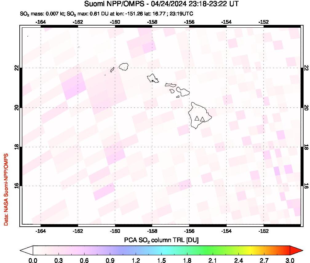 A sulfur dioxide image over Hawaii, USA on Apr 24, 2024.