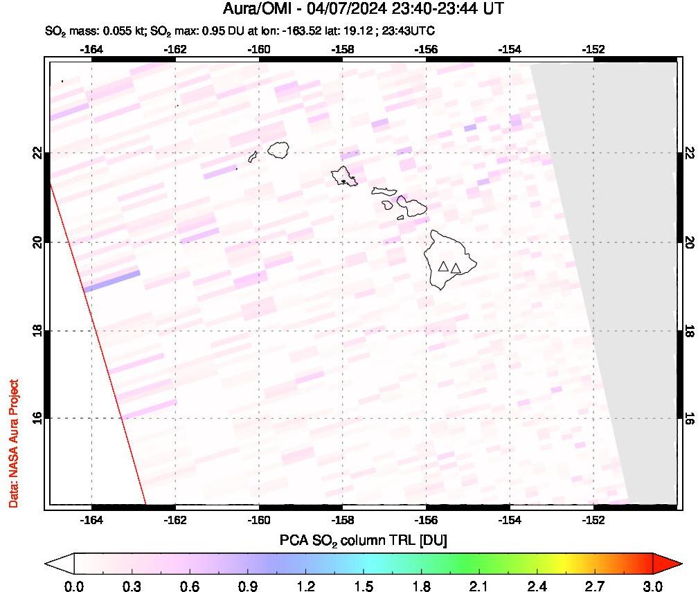 A sulfur dioxide image over Hawaii, USA on Apr 07, 2024.