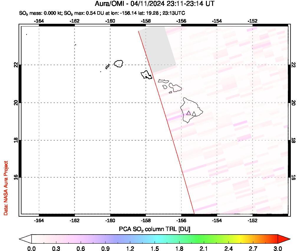 A sulfur dioxide image over Hawaii, USA on Apr 11, 2024.