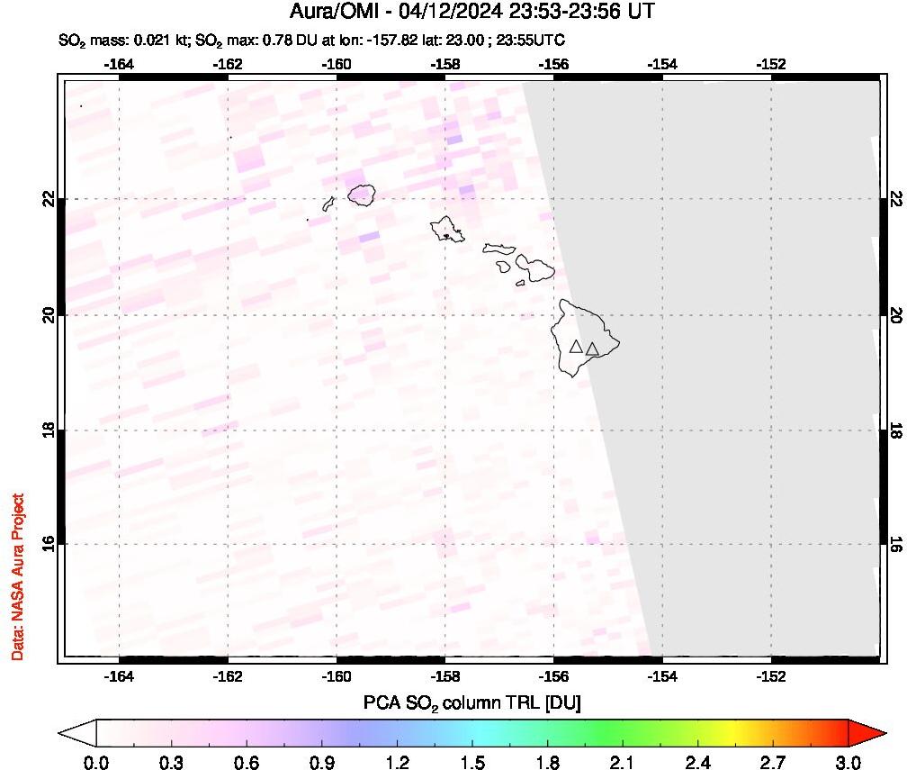 A sulfur dioxide image over Hawaii, USA on Apr 12, 2024.