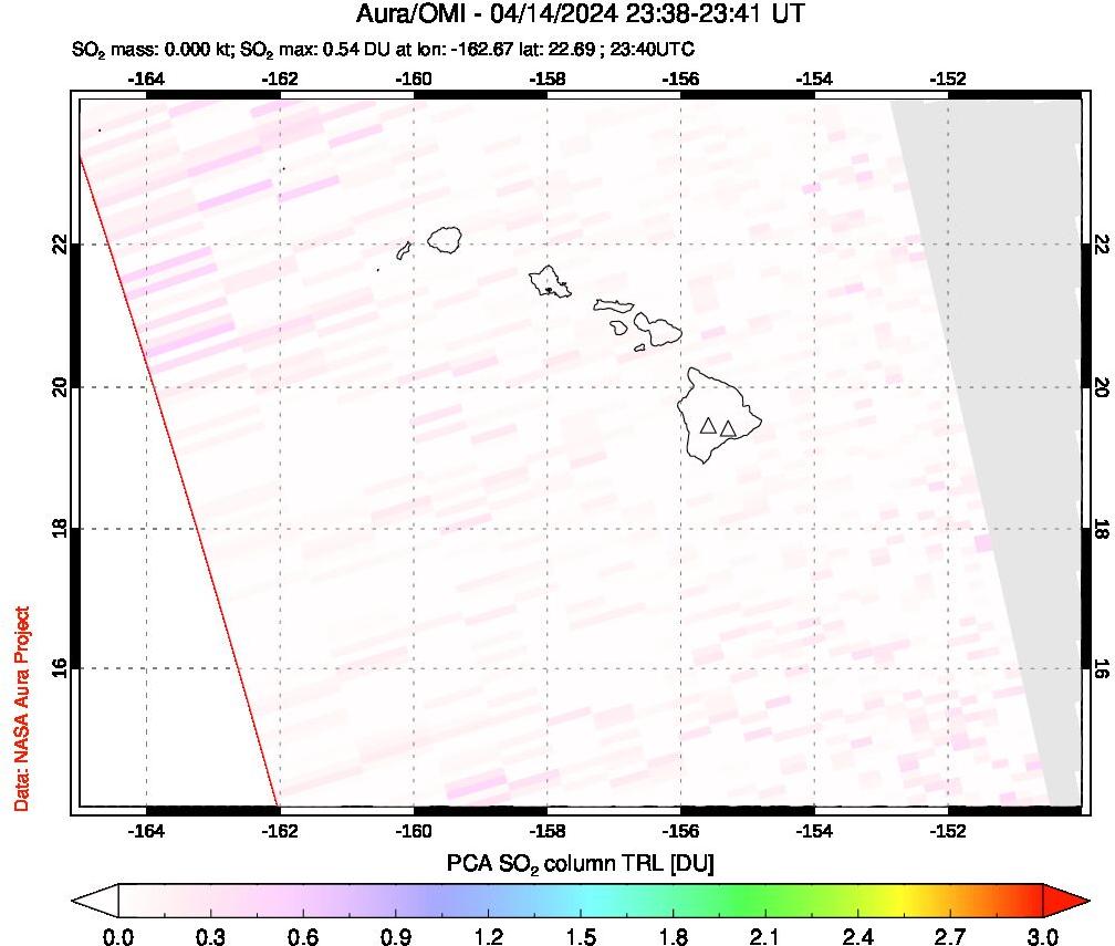 A sulfur dioxide image over Hawaii, USA on Apr 14, 2024.