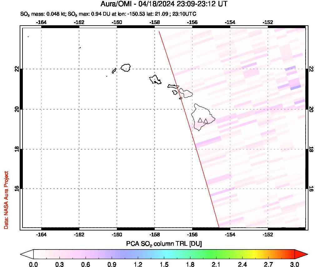 A sulfur dioxide image over Hawaii, USA on Apr 18, 2024.