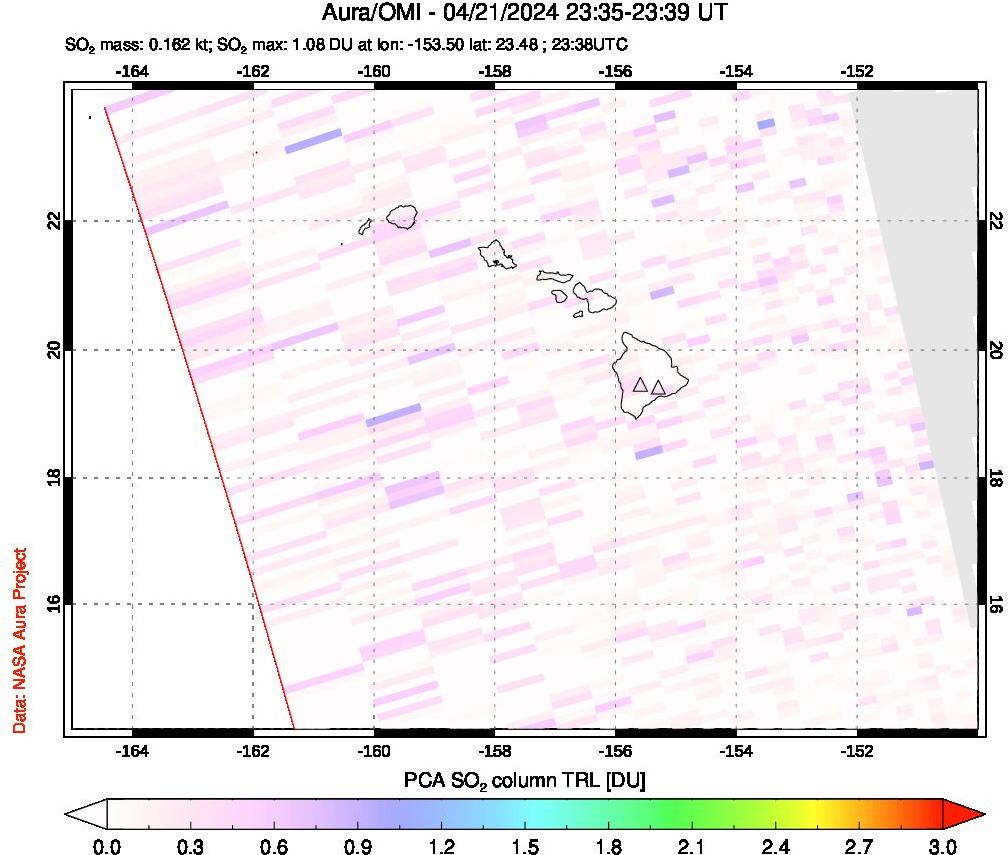 A sulfur dioxide image over Hawaii, USA on Apr 21, 2024.