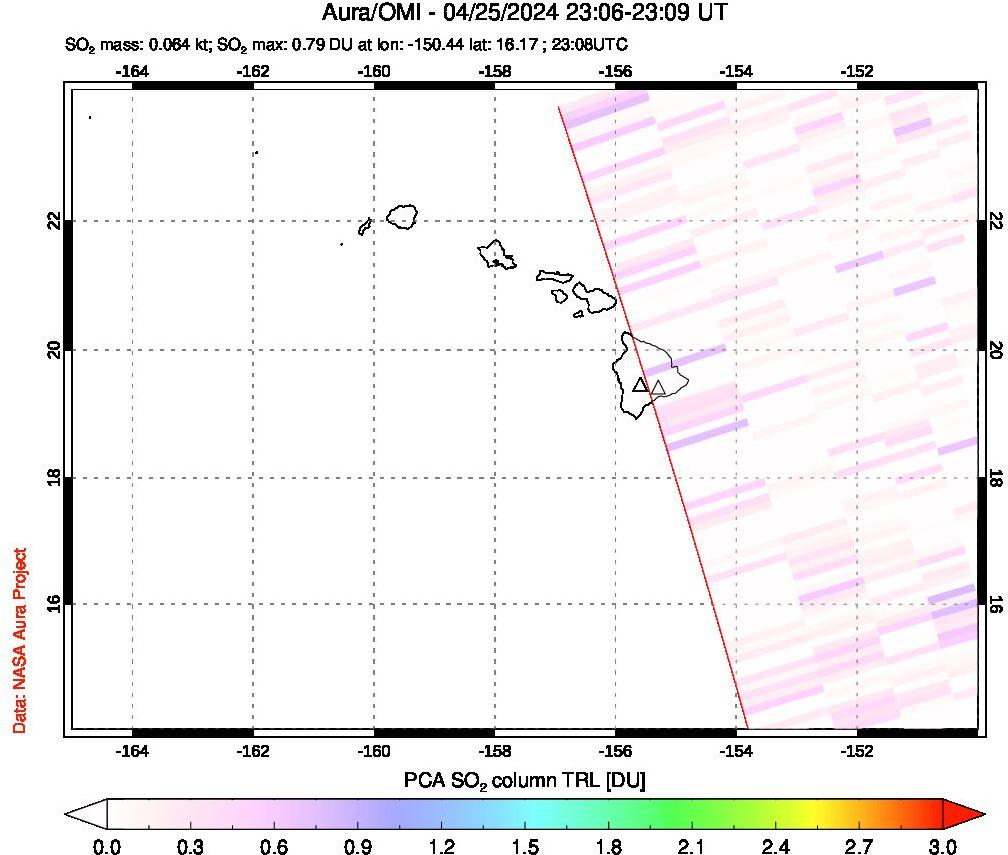 A sulfur dioxide image over Hawaii, USA on Apr 25, 2024.