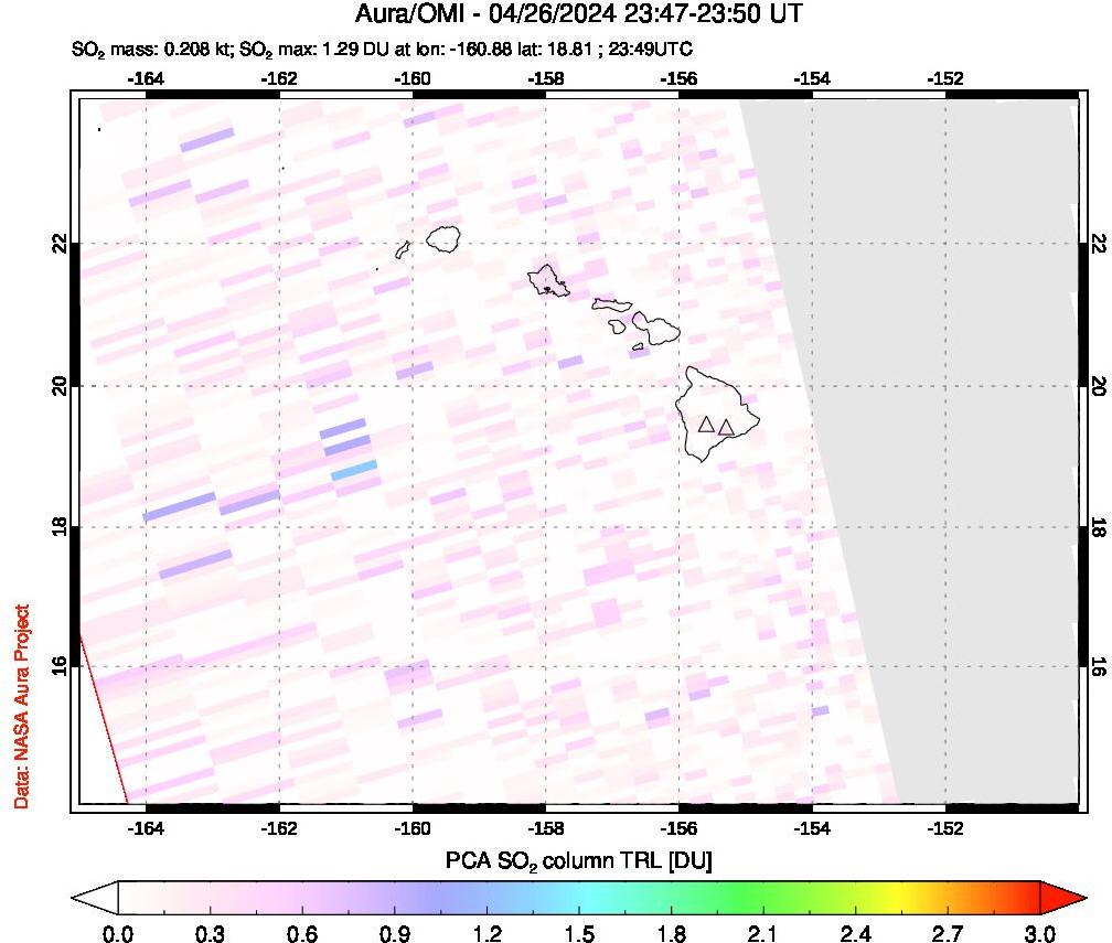 A sulfur dioxide image over Hawaii, USA on Apr 26, 2024.