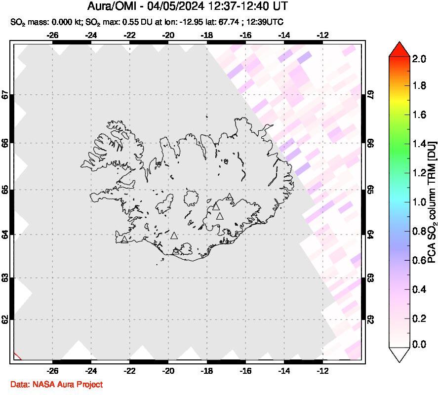 A sulfur dioxide image over Iceland on Apr 05, 2024.