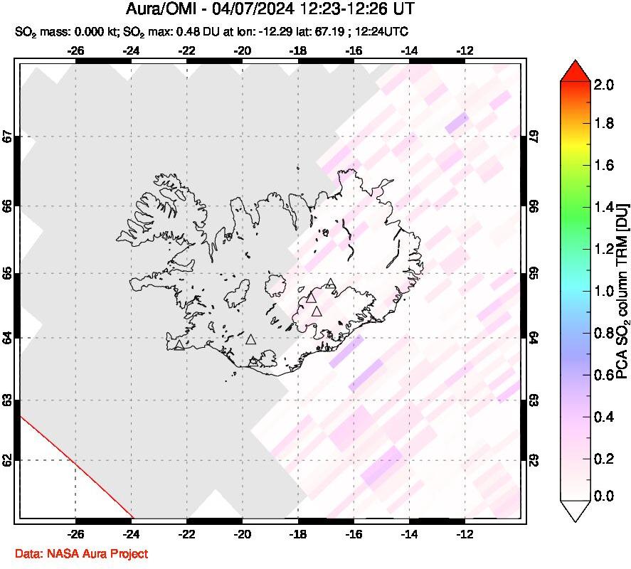 A sulfur dioxide image over Iceland on Apr 07, 2024.