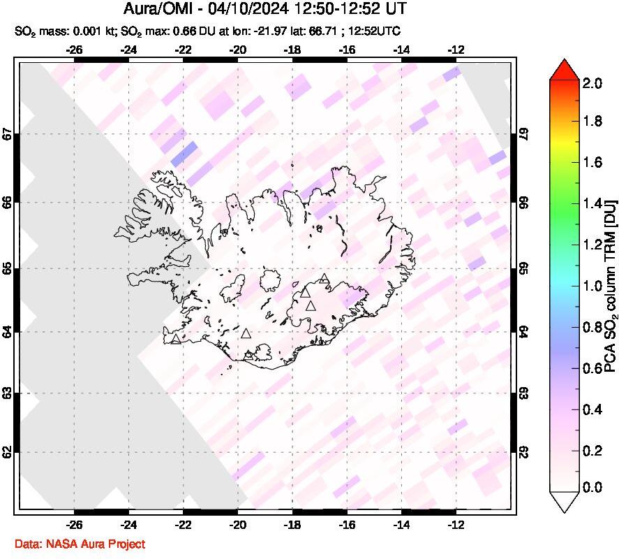 A sulfur dioxide image over Iceland on Apr 10, 2024.