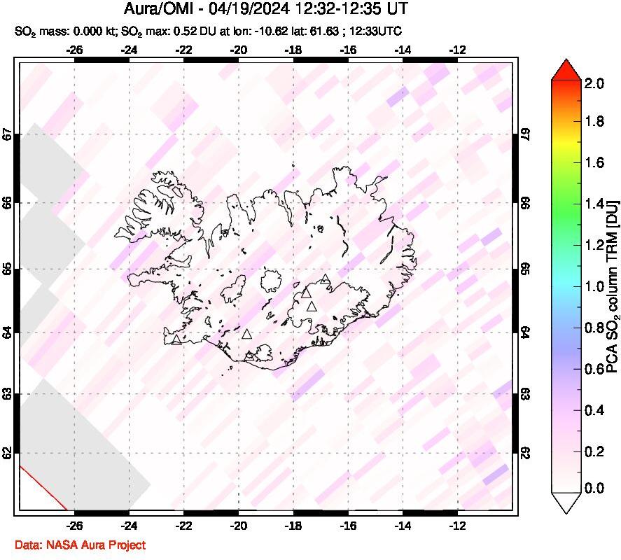 A sulfur dioxide image over Iceland on Apr 19, 2024.