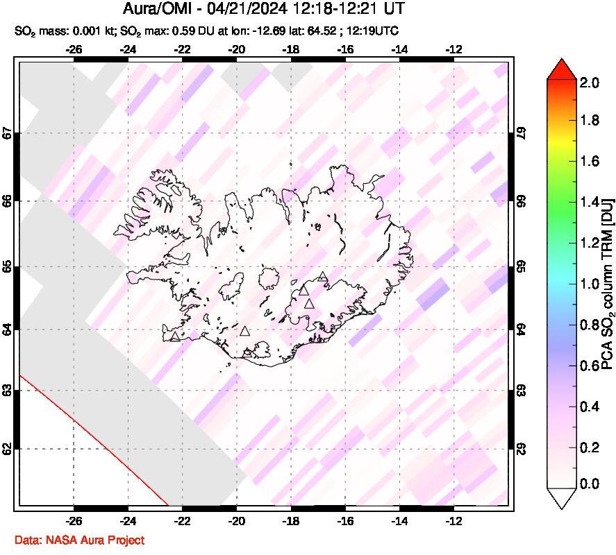 A sulfur dioxide image over Iceland on Apr 21, 2024.