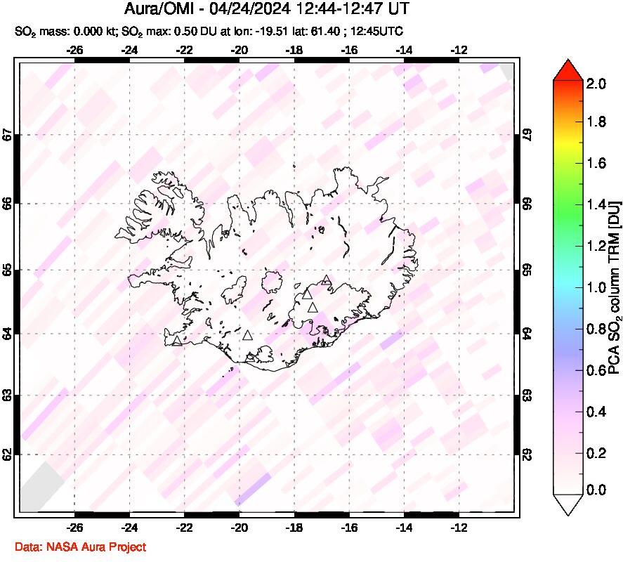 A sulfur dioxide image over Iceland on Apr 24, 2024.