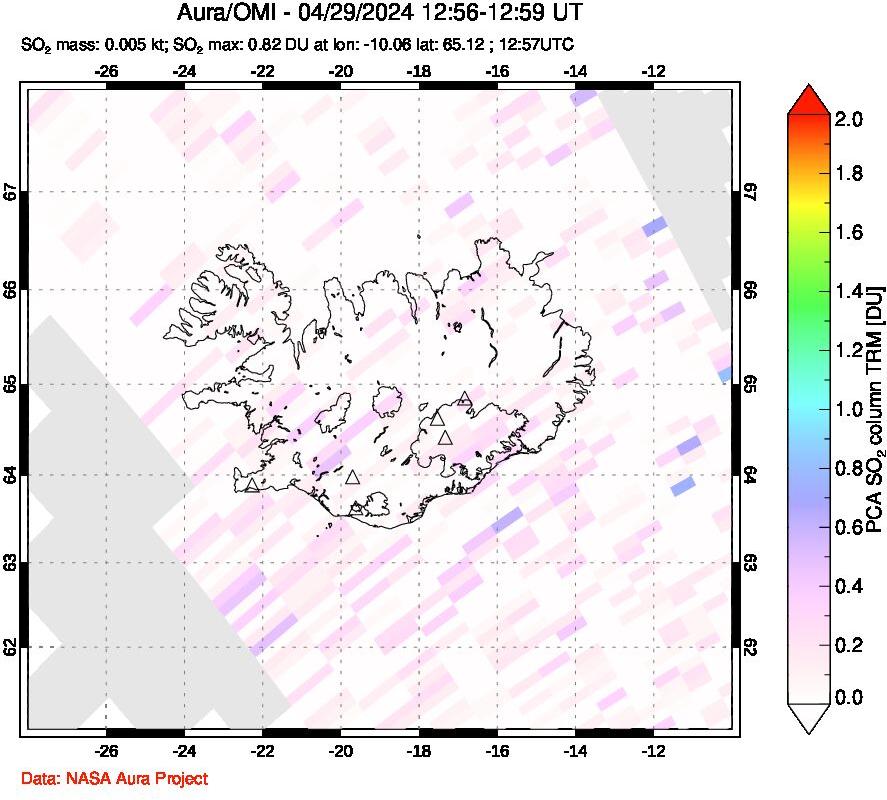 A sulfur dioxide image over Iceland on Apr 29, 2024.