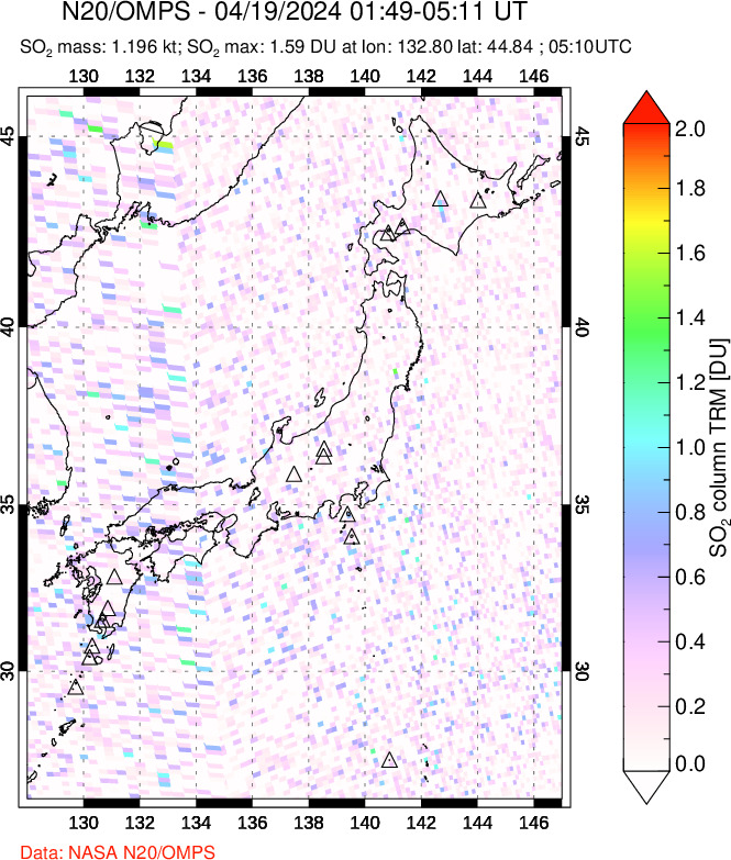 A sulfur dioxide image over Japan on Apr 19, 2024.