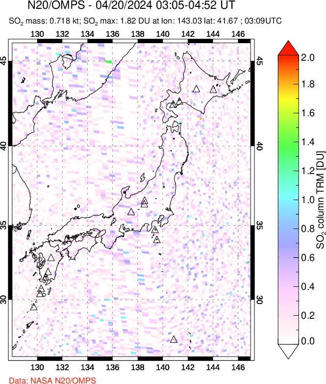 A sulfur dioxide image over Japan on Apr 20, 2024.